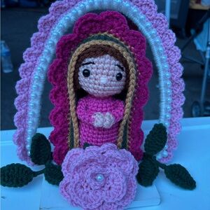 Handmade Crochet Virgin Mary Figurine Virgen de Guadalupe a crochet